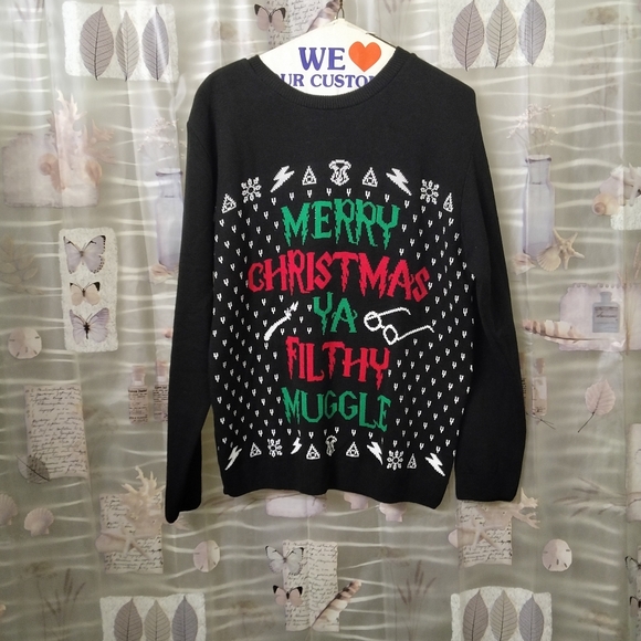 Merry Christmas Ya Filthy Muggle' Harry Potter Christmas Booh Jumper Size M/L - Picture 3 of 10